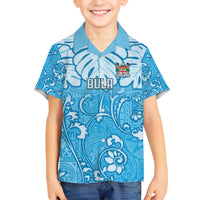 Personalized Fiji Spring Break Family Matching Off Shoulder Short Dress and Hawaiian Shirt Fijian Tapa Pattern Blue LT05 Son's Shirt Blue - Polynesian Pride