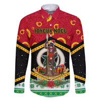 Personalized Vanuatu Christmas Family Matching Puletasi Dress and Hawaiian Shirt Santa God Yumi LT05 Dad's Shirt - Long Sleeve Red - Polynesian Pride