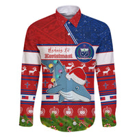 Personalized Samoa Christmas Family Matching Short Sleeve Bodycon Dress and Hawaiian Shirt Santas Whale Manuia Le Kerisimasi LT05 Dad's Shirt - Long Sleeve Red - Polynesian Pride