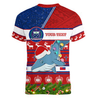 Personalized Samoa Christmas Women V Neck T Shirt Santas Whale Manuia Le Kerisimasi LT05 - Polynesian Pride