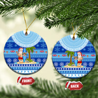 Fiji Christmas Ceramic Ornament Santa Claus Surf Marau Na Kerisimasi LT05 Circle Blue - Polynesian Pride