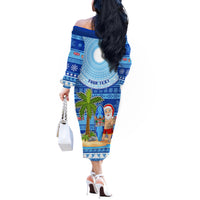 Personalized Fiji Christmas Off The Shoulder Long Sleeve Dress Santa Claus Surf Marau Na Kerisimasi LT05 - Polynesian Pride