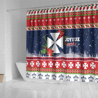 Wallis and Futuna Christmas Shower Curtain Poinsettia Joyeux Noel