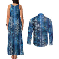 Hawaii Makahiki Turtle Couples Matching Tank Maxi Dress and Long Sleeve Button Shirt Galaxy Tapa Pattern - Polynesian Pride