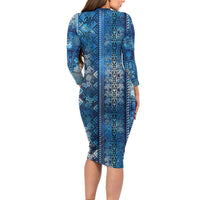 Hawaii Makahiki Turtle Long Sleeve Bodycon Dress Galaxy Tapa Pattern - Polynesian Pride