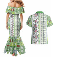 Hawaii Makahiki Turtle Couples Matching Mermaid Dress and Hawaiian Shirt Green Tapa Pattern - Polynesian Pride