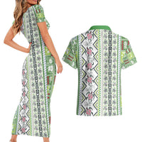 Hawaii Makahiki Turtle Couples Matching Short Sleeve Bodycon Dress and Hawaiian Shirt Green Tapa Pattern - Polynesian Pride