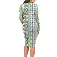 Hawaii Makahiki Turtle Family Matching Long Sleeve Bodycon Dress and Hawaiian Shirt Green Tapa Pattern - Polynesian Pride