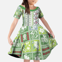 Hawaii Makahiki Turtle Family Matching Off Shoulder Maxi Dress and Hawaiian Shirt Green Tapa Pattern - Polynesian Pride