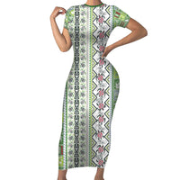 Hawaii Makahiki Turtle Family Matching Short Sleeve Bodycon Dress and Hawaiian Shirt Green Tapa Pattern - Polynesian Pride