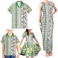Hawaii Makahiki Turtle Family Matching Tank Maxi Dress and Hawaiian Shirt Green Tapa Pattern - Polynesian Pride