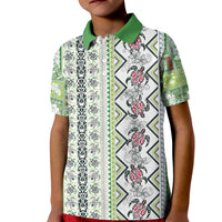 Hawaii Makahiki Turtle Kid Polo Shirt Green Tapa Pattern - Polynesian Pride