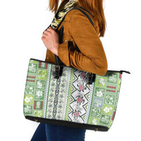 Hawaii Makahiki Turtle Leather Tote Bag Green Tapa Pattern - Polynesian Pride
