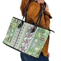 Hawaii Makahiki Turtle Leather Tote Bag Green Tapa Pattern - Polynesian Pride