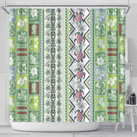 Hawaii Makahiki Turtle Shower Curtain Green Tapa Pattern - Polynesian Pride