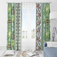 Hawaii Makahiki Turtle Window Curtain Green Tapa Pattern - Polynesian Pride