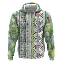 Hawaii Makahiki Turtle Zip Hoodie Green Tapa Pattern - Polynesian Pride