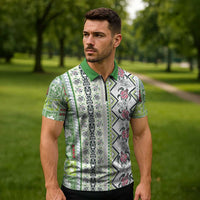 Hawaii Makahiki Turtle Zipper Polo Shirt Green Tapa Pattern - Polynesian Pride