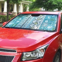 Hawaii Makahiki Turtle Auto Sun Shade Blue Tapa Pattern - Polynesian Pride