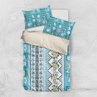 Hawaii Makahiki Turtle Bedding Set Blue Tapa Pattern - Polynesian Pride