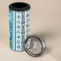 Hawaii Makahiki Turtle 4 in 1 Can Cooler Tumbler Blue Tapa Pattern - Polynesian Pride