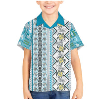 Hawaii Makahiki Turtle Family Matching Mermaid Dress and Hawaiian Shirt Blue Tapa Pattern - Polynesian Pride