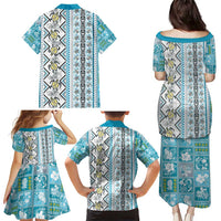 Hawaii Makahiki Turtle Family Matching Puletasi and Hawaiian Shirt Blue Tapa Pattern - Polynesian Pride