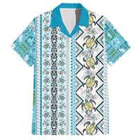 Hawaii Makahiki Turtle Family Matching Short Sleeve Bodycon Dress and Hawaiian Shirt Blue Tapa Pattern - Polynesian Pride