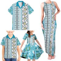 Hawaii Makahiki Turtle Family Matching Tank Maxi Dress and Hawaiian Shirt Blue Tapa Pattern - Polynesian Pride
