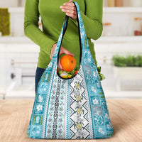 Hawaii Makahiki Turtle Grocery Bag Blue Tapa Pattern - Polynesian Pride