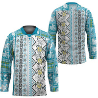 Hawaii Makahiki Turtle Hockey Jersey Blue Tapa Pattern - Polynesian Pride