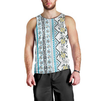 Hawaii Makahiki Turtle Men Tank Top Blue Tapa Pattern - Polynesian Pride