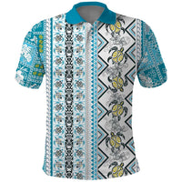 Hawaii Makahiki Turtle Polo Shirt Blue Tapa Pattern - Polynesian Pride