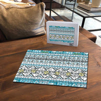 Hawaii Makahiki Turtle Puzzle Blue Tapa Pattern - Polynesian Pride