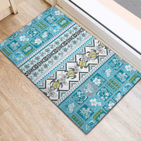 Hawaii Makahiki Turtle Rubber Doormat Blue Tapa Pattern - Polynesian Pride