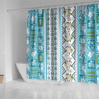 Hawaii Makahiki Turtle Shower Curtain Blue Tapa Pattern - Polynesian Pride