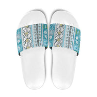 Hawaii Makahiki Turtle Slide Sandals Blue Tapa Pattern - Polynesian Pride
