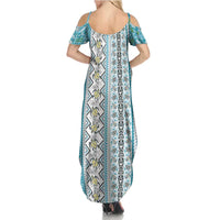 Hawaii Makahiki Turtle Summer Maxi Dress Blue Tapa Pattern - Polynesian Pride
