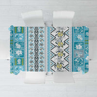 Hawaii Makahiki Turtle Tablecloth Blue Tapa Pattern - Polynesian Pride