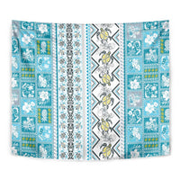 Hawaii Makahiki Turtle Tapestry Blue Tapa Pattern - Polynesian Pride