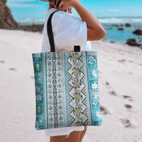 Hawaii Makahiki Turtle Tote Bag Blue Tapa Pattern - Polynesian Pride
