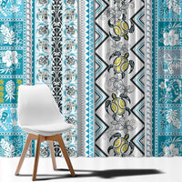 Hawaii Makahiki Turtle Window Curtain Blue Tapa Pattern - Polynesian Pride