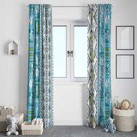 Hawaii Makahiki Turtle Window Curtain Blue Tapa Pattern - Polynesian Pride