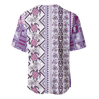 Hawaii Makahiki Turtle Baseball Jersey Violet Tapa Pattern - Polynesian Pride