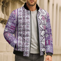 Hawaii Makahiki Turtle Bomber Puffer Jacket Violet Tapa Pattern - Polynesian Pride
