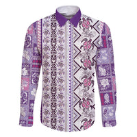 Hawaii Makahiki Turtle Family Matching Long Sleeve Bodycon Dress and Hawaiian Shirt Violet Tapa Pattern - Polynesian Pride