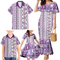 Hawaii Makahiki Turtle Family Matching Mermaid Dress and Hawaiian Shirt Violet Tapa Pattern - Polynesian Pride
