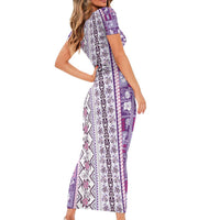 Hawaii Makahiki Turtle Family Matching Short Sleeve Bodycon Dress and Hawaiian Shirt Violet Tapa Pattern - Polynesian Pride