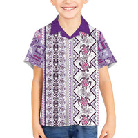 Hawaii Makahiki Turtle Family Matching Short Sleeve Bodycon Dress and Hawaiian Shirt Violet Tapa Pattern - Polynesian Pride