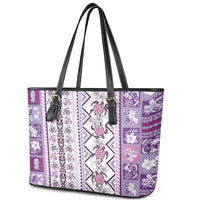 Hawaii Makahiki Turtle Leather Tote Bag Violet Tapa Pattern - Polynesian Pride